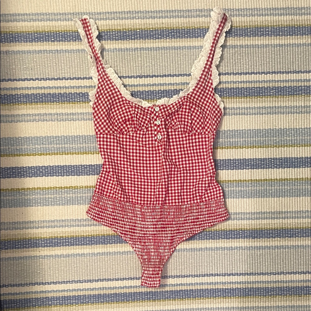 Free People Red and White Gingham Tank Top